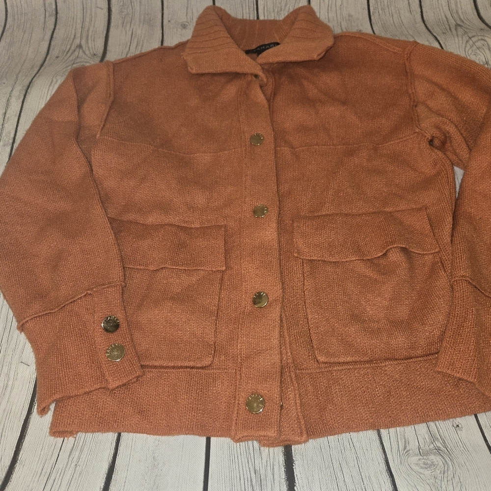 Tahari Jacket Womens XS Orange Long Sleeves Button Up Heavyweight Collared - Picture 3 of 8